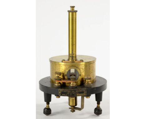 VINTAGE ELECTRICAL APPARATUS. AN H TINSLEY AND CO LACQUERED BRASS AND BLACK PAINTED IRON REFLECTING GALVANOMETER, 22518, 26CM