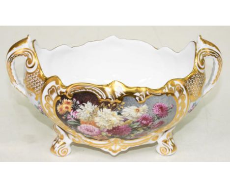 A SPODE BICENTENNIAL COMMEMORATIVE TWO HANDLED BOWL, DECORATED WITH FLOWERS ON A RICHLY GILT GROUND, 24CM W OVER HANDLES, RED