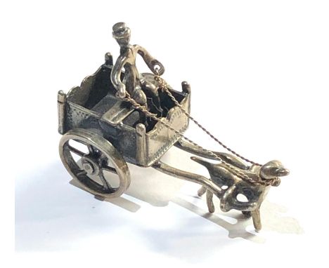 Dutch silver miniature dog pulling a carriage  dutch silver hallmarks please see images for details 