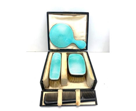 Boxed silver and enamel brush set small size 