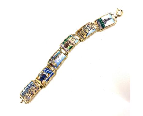 Silver gilt enamel panel bracelet measures approx 16cm long by 17mm wide 