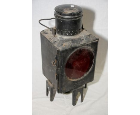 German railway lamp with painted sides on four shaped feet