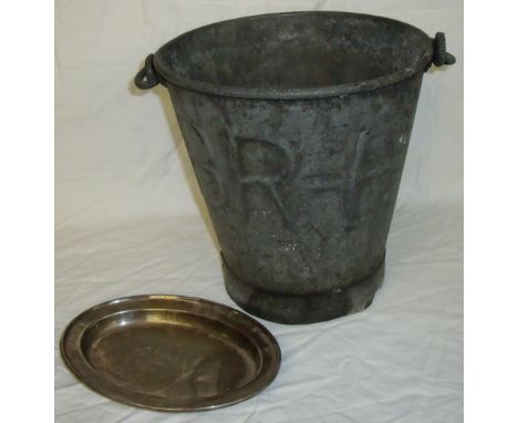 Steel bucket marked B. R. E and small silver plated oval dish stamped GWR