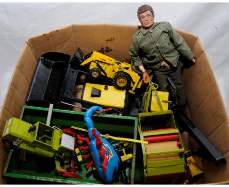 Tonka Caterpillar Bulldozer, Gama Claas Baler, Tonka wagon, Corgi Spidercopter etc
