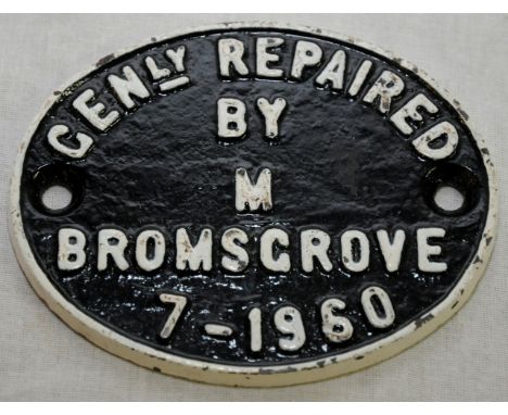 Small wagon plate Genly Repaired by M Bromsgrove 7-1960