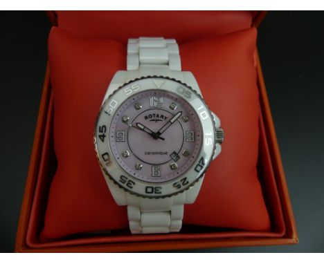 Rotary white ceramique CEWBS/07 quartz, date adjust wristwatch with box and papers. 45 mm wide including button. UK Postage £