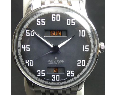 Junghams Meister Driver black face automatic stainless steel wristwatch and strap. It comes in the original box with guarante
