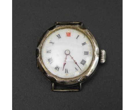 Vintage Sterling silver 'Red 12' trench watch, Edinburgh 1928 import mark. 26 mm diameter (excluding the button). UK Postage 