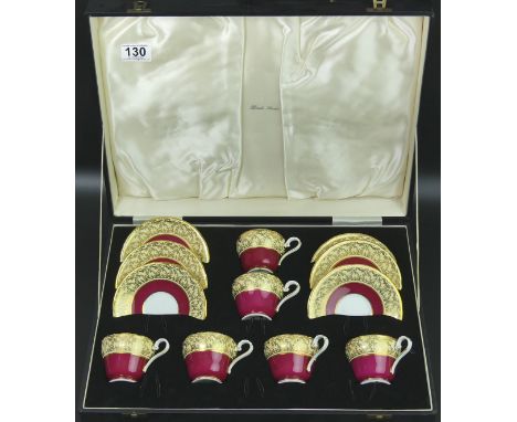 Aynsley bone china boxed 12 piece coffee set, retailed by Harrods. Cups 58 mm high &amp; saucers 122 mm in diameter. UK Posta