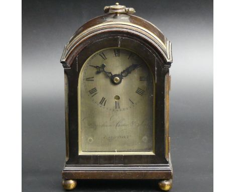 Georgian mahogany mantle clock by Dwerrihouse Carter and Son London, later quartz movement. 20cm x 11.5 cm. UK Postage £15.