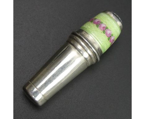 Sterling silver and enamel thimble and cotton reel holder. 53 mm x 17 mm. UK Postage £10. 