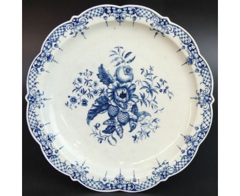 Worcester porcelain blue and white "Fruit and Flowers" pattern plate, circa 1765. 21 cm diameter. UK Postage £15. 