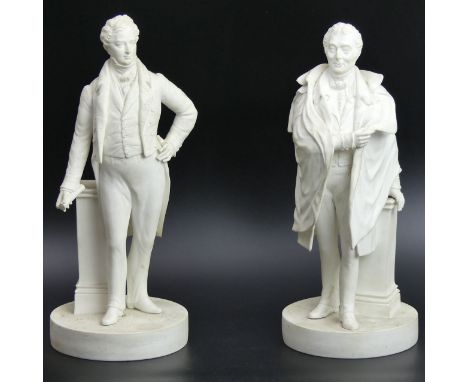 Two bisque porcelain political figures, probably Minton and dating from circa 1835. 28 cm high. UK Postage £20. 