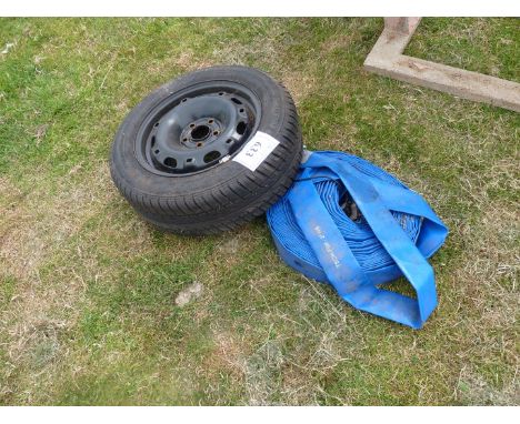 A wheel and tyre 185/60 x R14  32 H, and a flat hose.