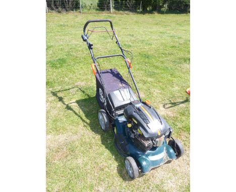 Wolf 5.5 hp rotary Mower with grass box, self-propelled (good compression), battery start (but battery as found and charger i