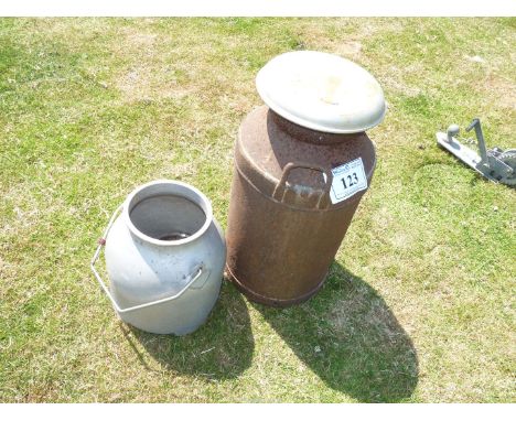 A milk churn and an aluminium milk dump bucket.