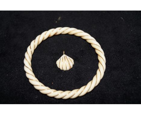 Ivory bangle &amp; pendant with gold thread  