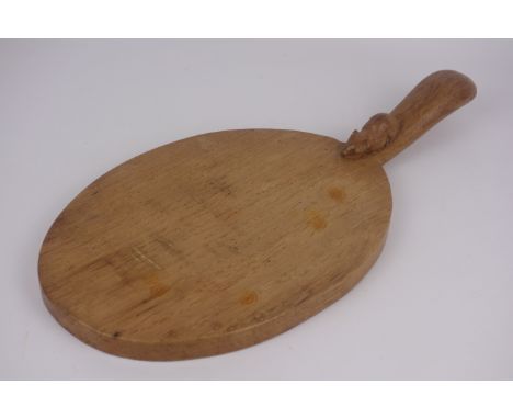 'Mouseman' oval cheese board handle, by Robert Thompson of Kilburn, L38cm