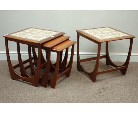 G-plan 'Astro' teak tile top nest of three tables and matching lamp table   Condition Report   Click here for further images,