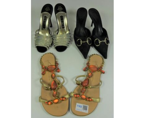 Collection of shoes Gina evening mules, Gucci logo mules and a pair of  Giuseppe Zanotti sandals, all size 4.5cm - Vintage Cl