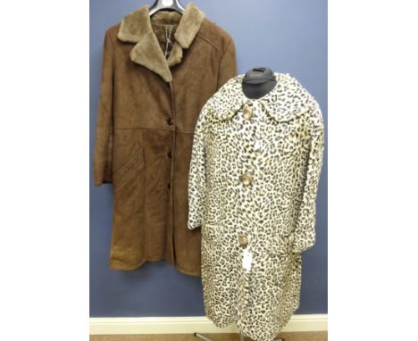 Sheepskin three quarter length coat and Faux Leopard print coat (2) - Vintage Clothing   Condition Report   Click here for fu