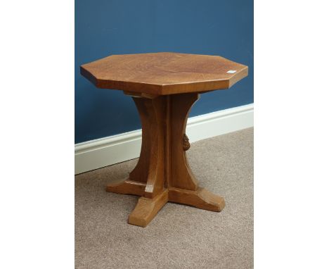 'Mouseman' octagonal adzed oak coffee table on cruciform base, by Robert Thompson of Kilburn, D55cm, H48cm   Condition Report