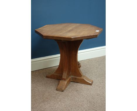 'Mouseman' octagonal adzed oak coffee table on cruciform base, by Robert Thompson of Kilburn, D56cm, H47cm   Condition Report