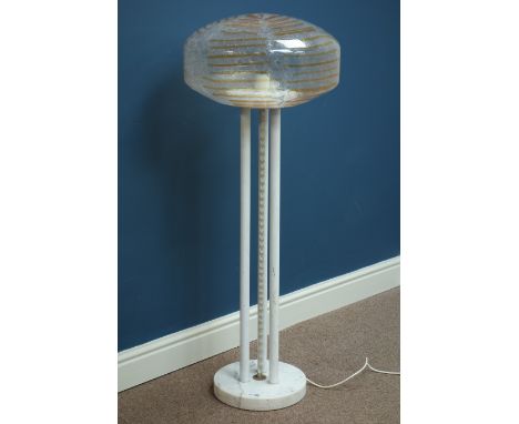 1960s floor standing lamp, vintage retro blown glass shade, raised on triple pillar, carrera marble base, H111cm   Condition 