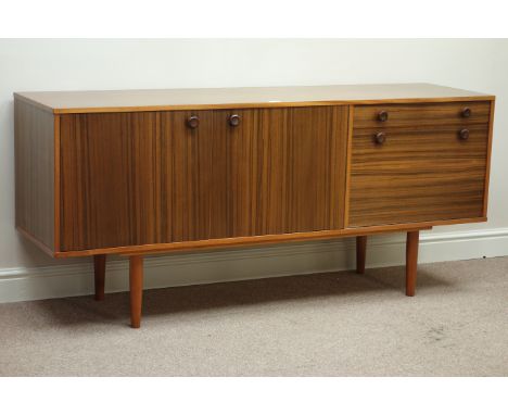 Morris of Glasgow vintage retro rosewood sideboard, double cupboard, drawer and fall front cupboard, W170cm, H74cm, D46cm   C