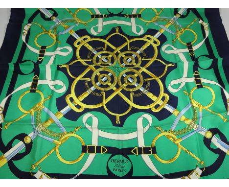 Hermes 'Eperon D`Or' pattern silk scarf, 89cm x 89cm - Vintage Clothing   Condition Report   Click here for further images, c
