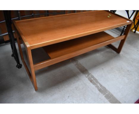 A mid century teak wood coffee table in a G plan style having under shelf, very sturdy, approx 110 x 43 x 43cm