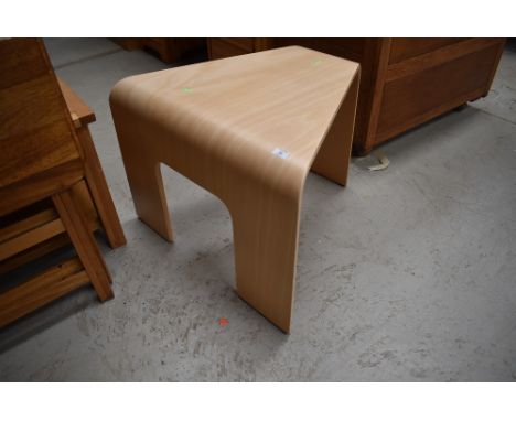 A vintage bent ply occasional table or stool of triangular form in the style of Bloom, max width approx. 68cm