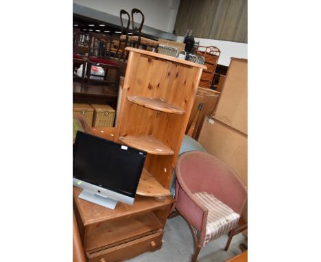 A pine TV cabinet and corner shelf