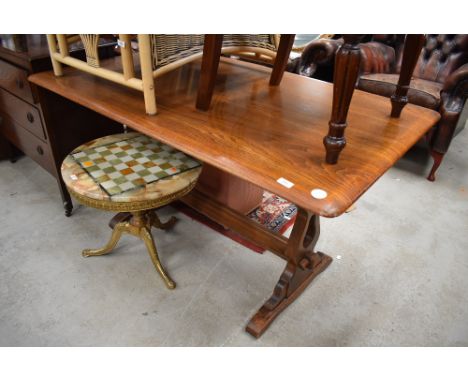 A traditional mid colour oak refectory style dining table, possibly Ercol , length approx. 140cm