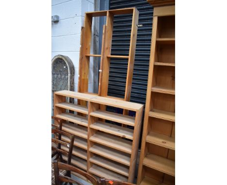 A set of stripped long pine shelves and similar pine board shelf