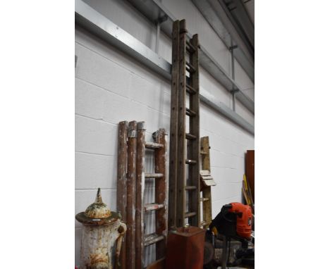 Two sets of vintage wooden step ladders including painters and decorators
