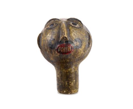INDIAN CARVED WOOD AND PLASTER MANNEQUIN/PUPPET HEAD EARLY TO MID-20TH CENTURY modelled as a gentleman with moustache29cm hig