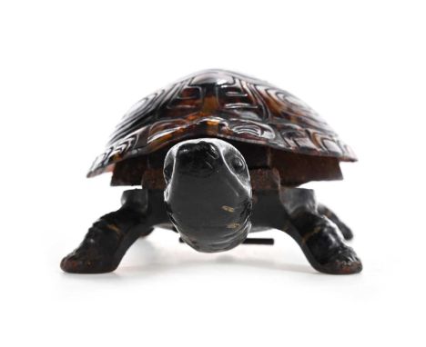 VICTORIAN COUNTER BELL LATE 19TH CENTURY  modelled in the form of a tortoise, with tortoiseshell cover and cast metal body, c