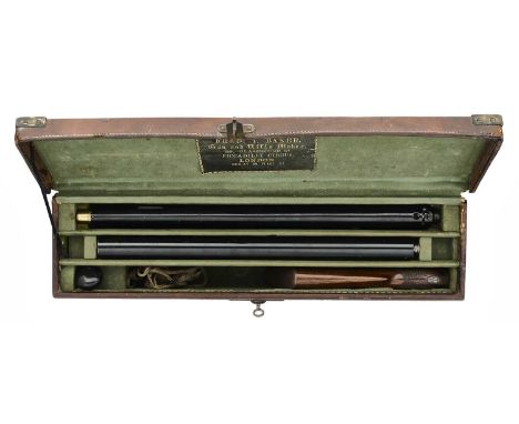 A CASED .32 CALIBRE AIRCANE, LATE 19TH CENTURY  with rifled barrel sleeved in brass, with tap-lever at the breech end, and tu