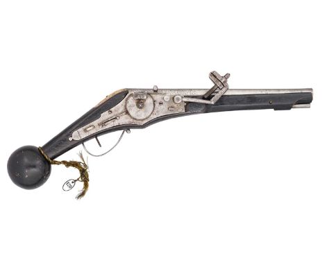 A RARE 20 BORE NORTH GERMAN WHEEL-LOCK ‘PUFFER’ PISTOL, CIRCA 1580, POSSIBLY ESSLINGEN  ‡ with swamped barrel formed in three