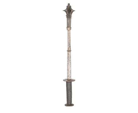 A RARE GERMAN GOTHIC STEEL MACE, LAST QUARTER OF THE 15TH CENTURY  with bulbous head formed of six shaped flanges of wedge-se