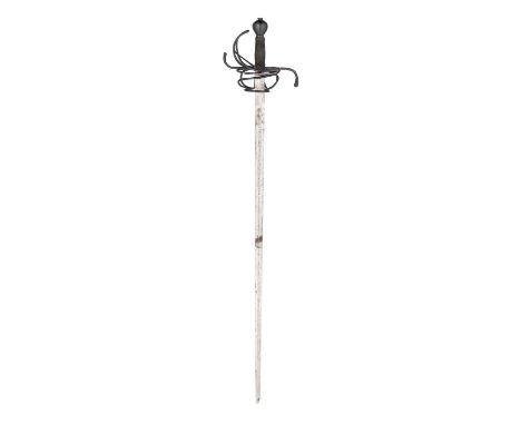 A GERMAN RAPIER, EARLY 17TH CENTURY  ‡ with tapering fullered blade flattened-hexagonal section (burnished), rectangular rica