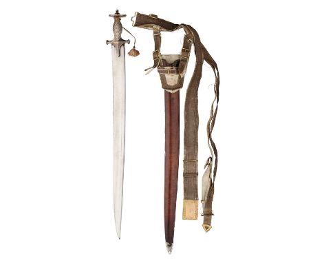 A FINE INDIAN SWORD WITH KHYBER STYLE BLADE AND SILVER TALWAR HILT, 19TH CENTURY  PROBABLY SHAHPURA, RAJASTHANwith single-edg