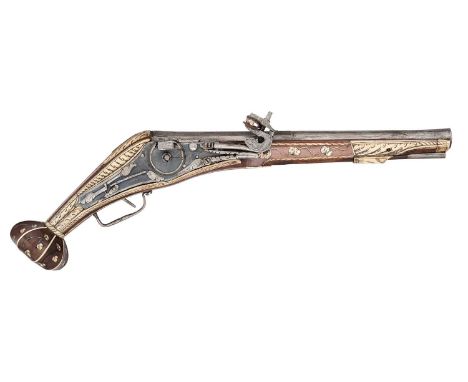 A 25 BORE WHEEL-LOCK ‘PUFFER’ PISTOL, NUREMBURG, CIRCA 1575  ‡ with two stage swamped barrel, octagonal breech struck with Nu