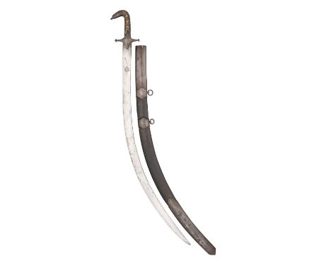 A PERSIAN SWORD (SHAMSHIR), 17TH/18TH CENTURY with curved single-edged blade with a calligraphic cartouche, iron hilt compris
