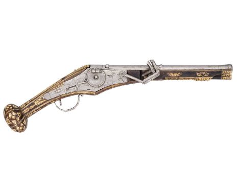 A RARE 20 BORE NORTH GERMAN WHEEL-LOCK ‘PUFFER’ PISTOL, CIRCA 1575,  ‡ ALMOST CERTAINLY FOR THE GENEVA ARSENALwith swamped ba