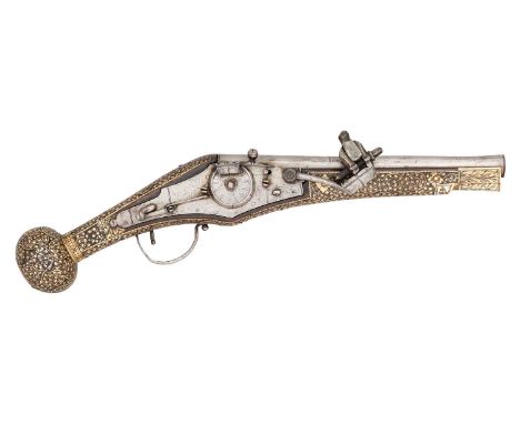 A RARE 20 BORE NORTH GERMAN WHEEL-LOCK ‘PUFFER’ PISTOL, CIRCA 1590, PROBABLY BRUNSWICK  ‡ with swamped barrel formed in two s