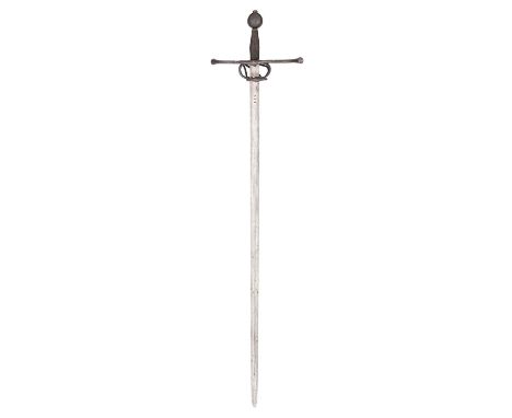 A GERMAN MILITARY BROADSWORD, CIRCA 1580-90  ‡ with broad tapering double-edged blade of flattened-hexagonal section, stamped