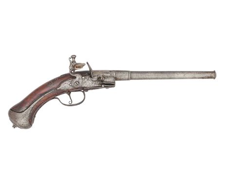 A RARE 40 BORE ENGLISH FLINTLOCK TURN-OFF RIFLED HOLSTER PISTOL, JOHN DAFTE, CIRCA 1680  with turn-off barrel formed in three