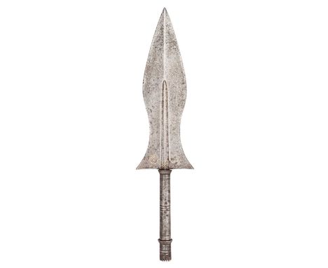 A FINE INDIAN SPEARHEAD (VEL), 17TH/18TH CENTURY  with very broad head of flattened-diamond section towards the point, formed